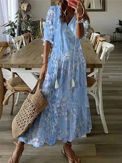  Boho Ikat Print Maxi Dress
