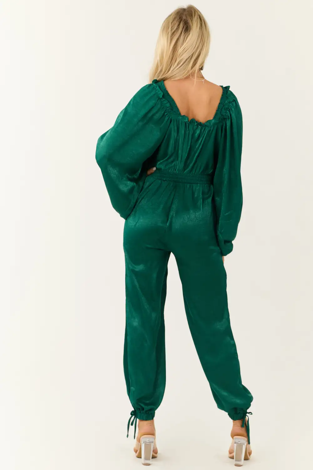 Emerald Textured Satin Deep V Neck