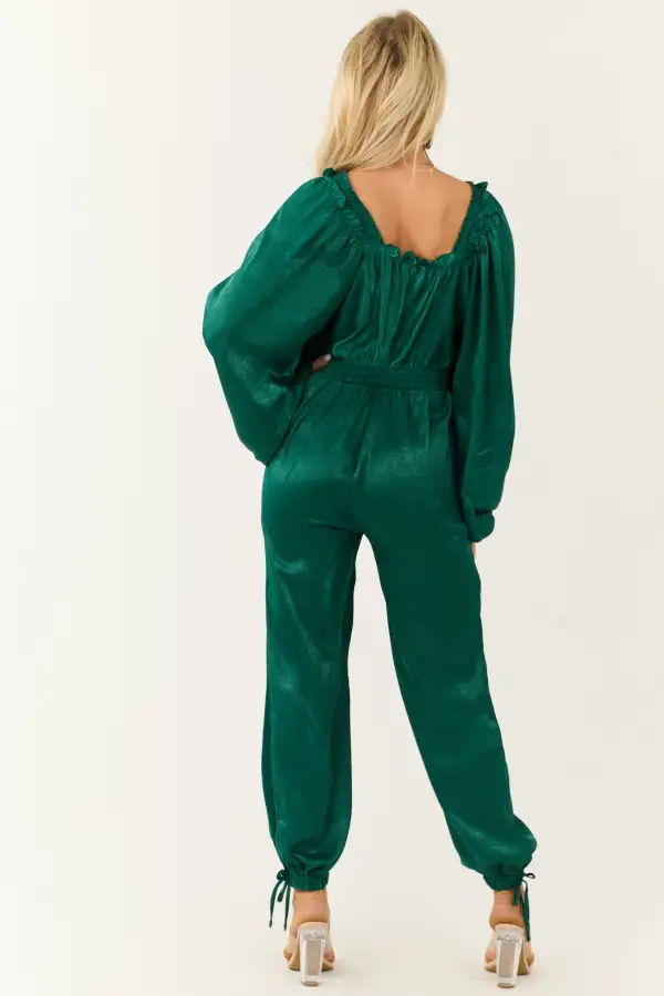 Emerald Textured Satin Deep V Neck