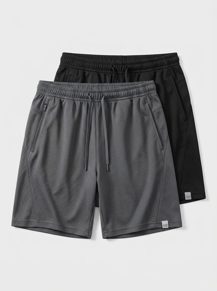 Zipper-Pocket Mesh Two-Pack Training Shorts