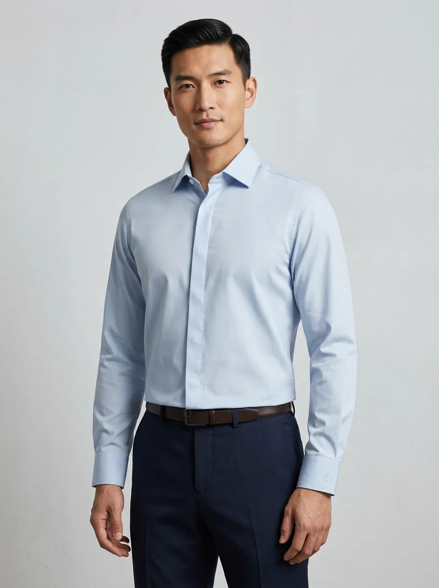 Men's Non-Iron Cotton Light Blue Dress Shirt