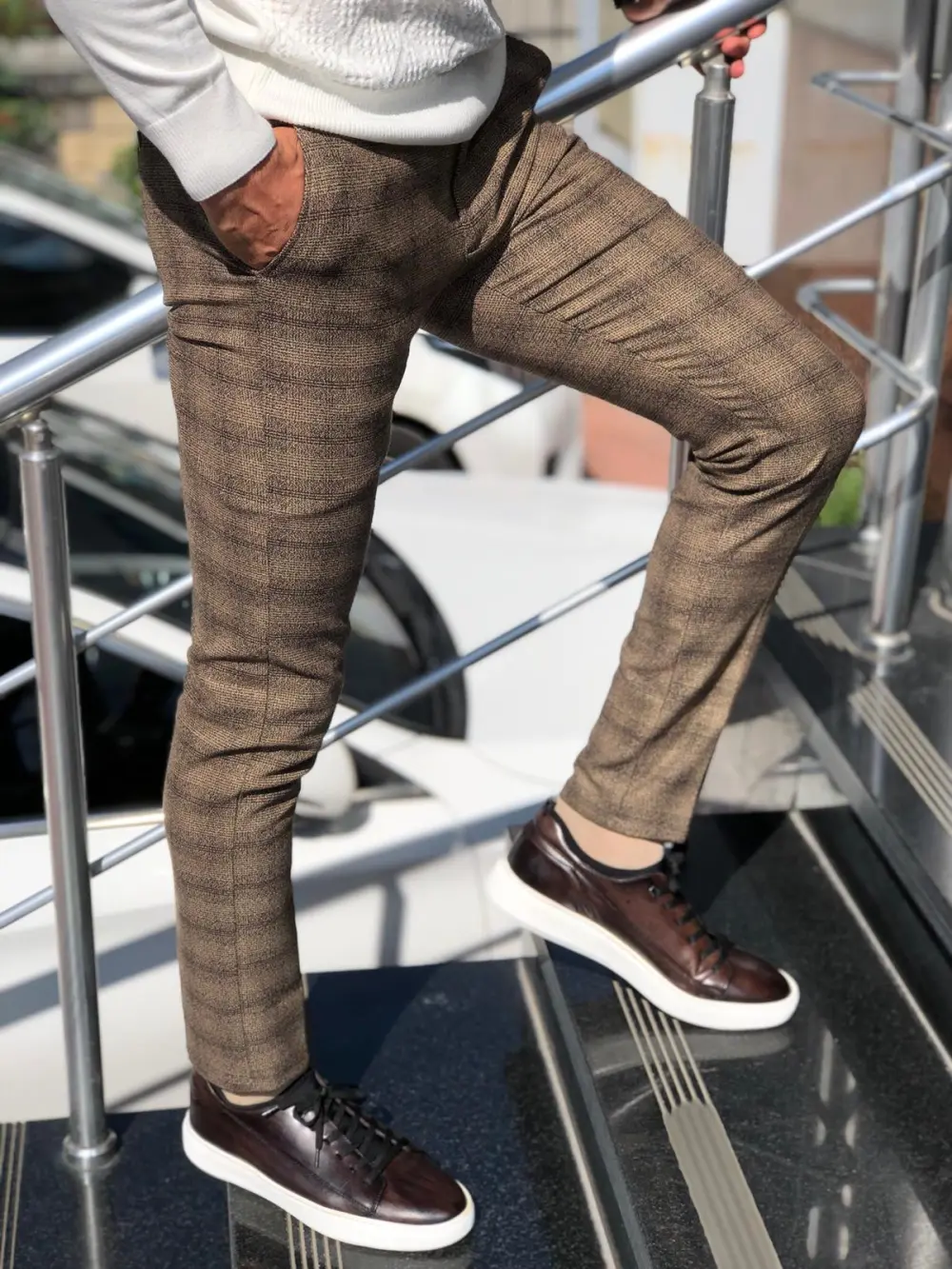 Refined Everyday Slim Fit Plaid Tailored Trousers
