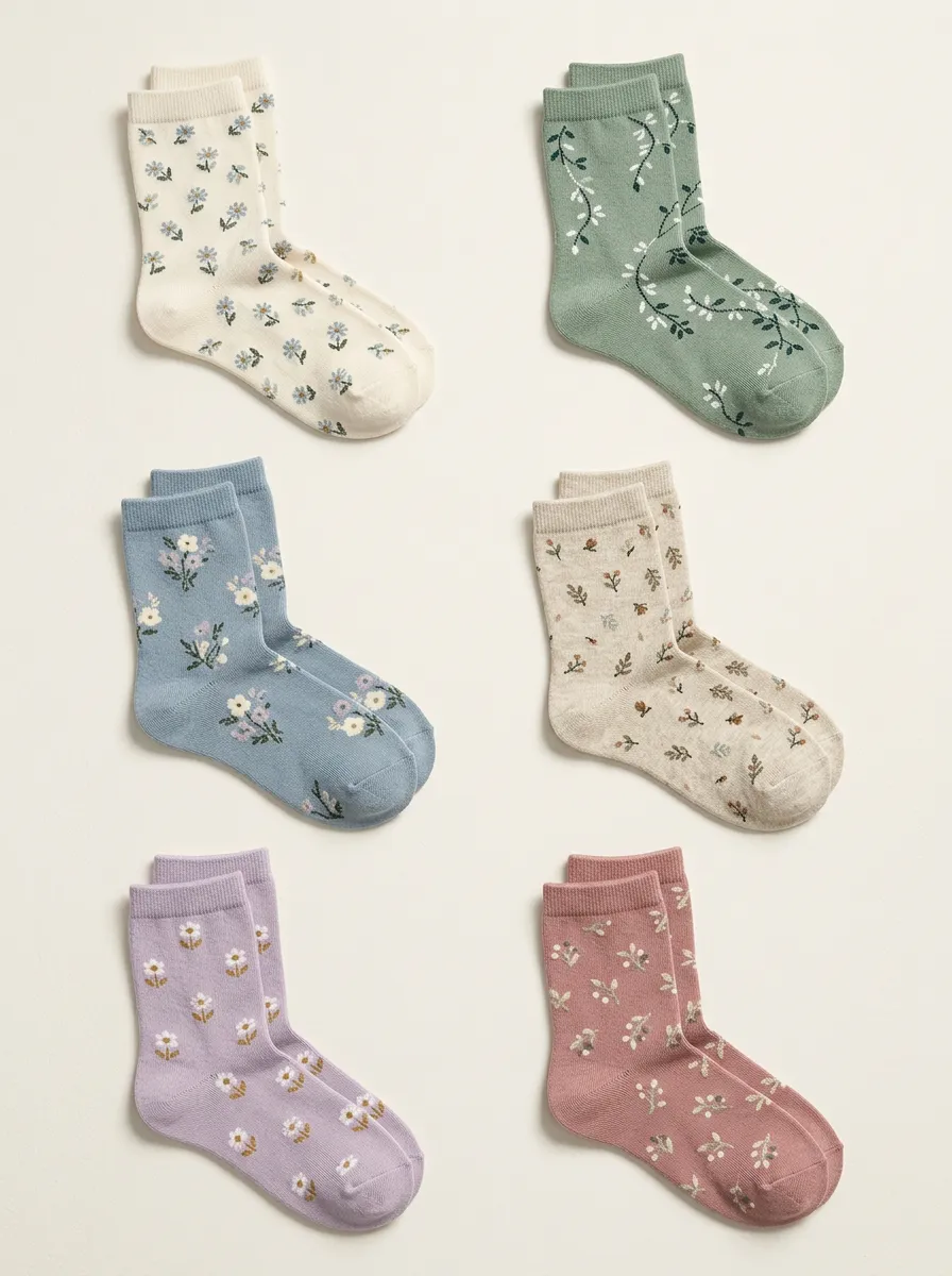 Women's Botanical Ribbed 6-Pack Crew Cat Socks