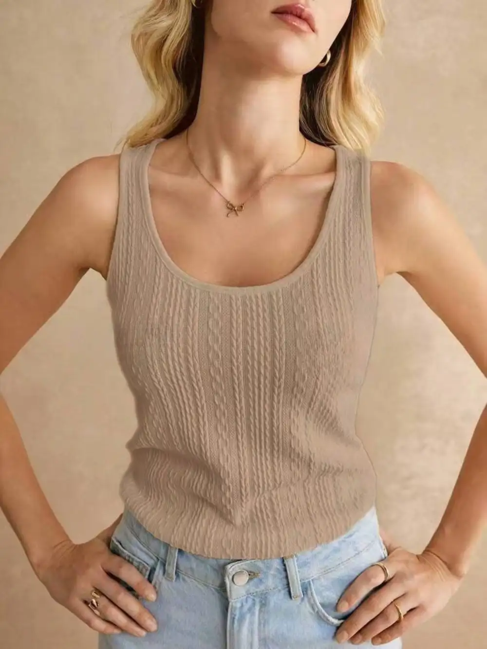 Scoop-Neck Knit Textured Tank Top