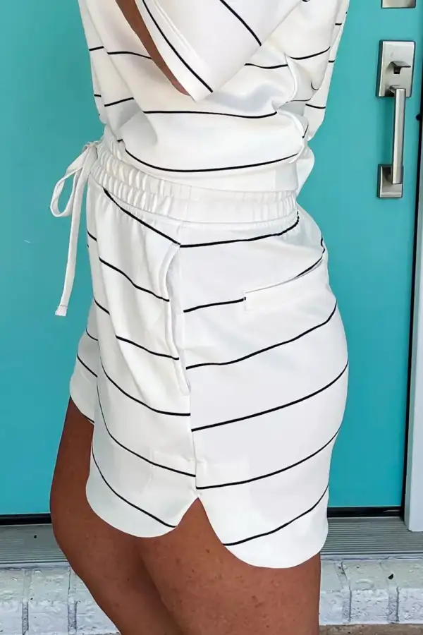 Stripe Half Sleeve Tee and Drawstring Shorts Set
