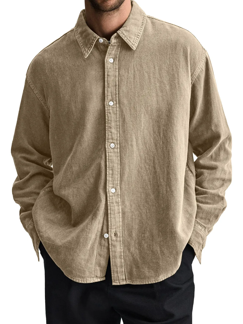 Long Sleeve Open Collar Pocket Shirt