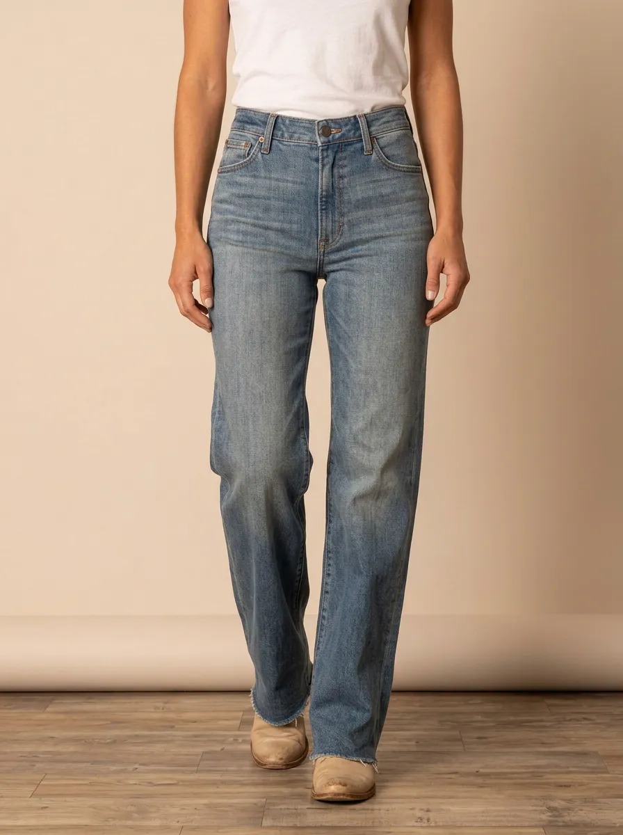 High-Rise Frayed-Hem Casual Denim Jeans