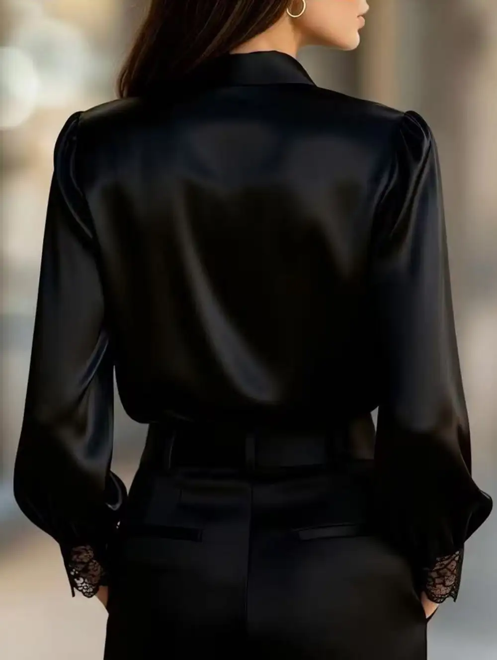 Simple Lace Detail V Neck Blouse