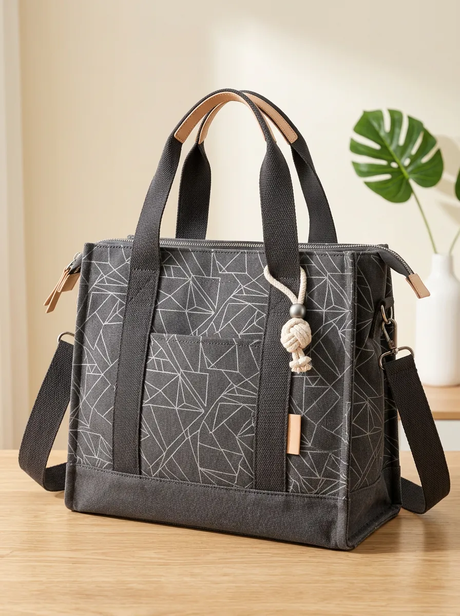 Women's Geometric Printed Canvas Shoulder Tote Bag