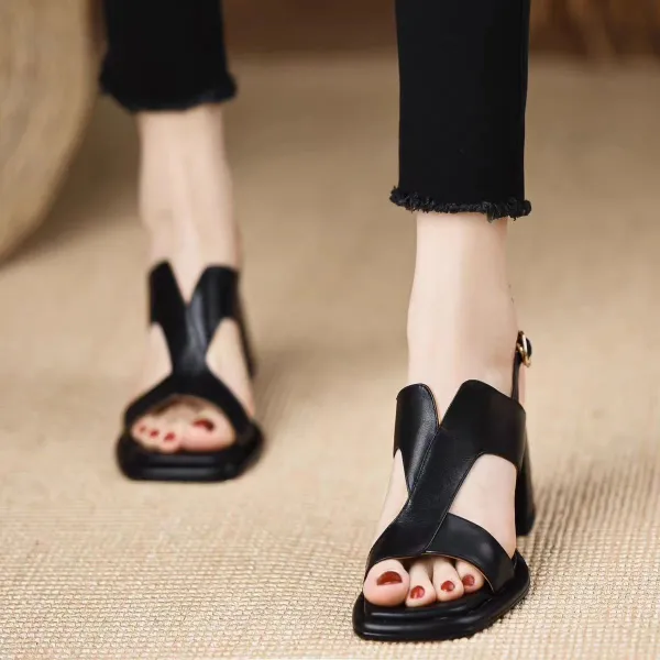 Leather Block Heel Sandals