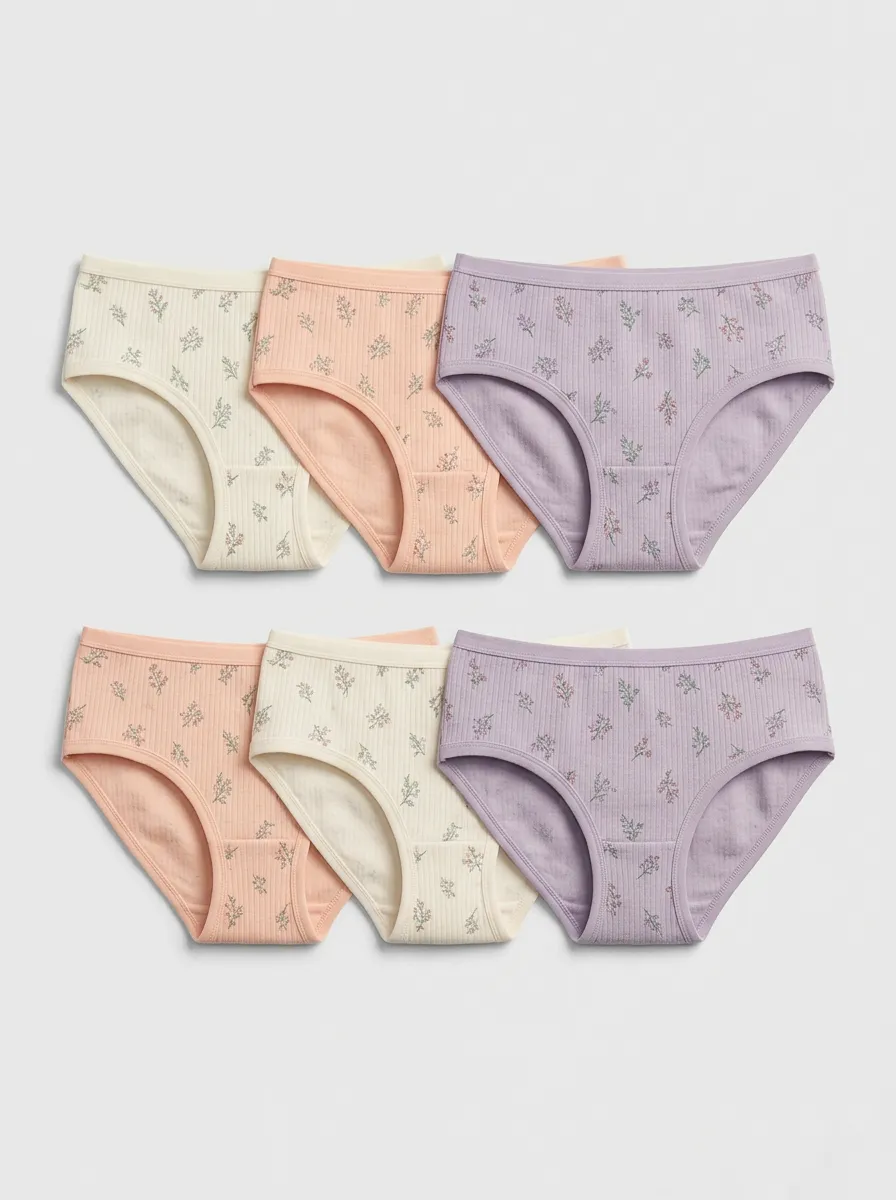 Women's Floral Pattern Ribbed Cotton Printed Panties 6-Pack