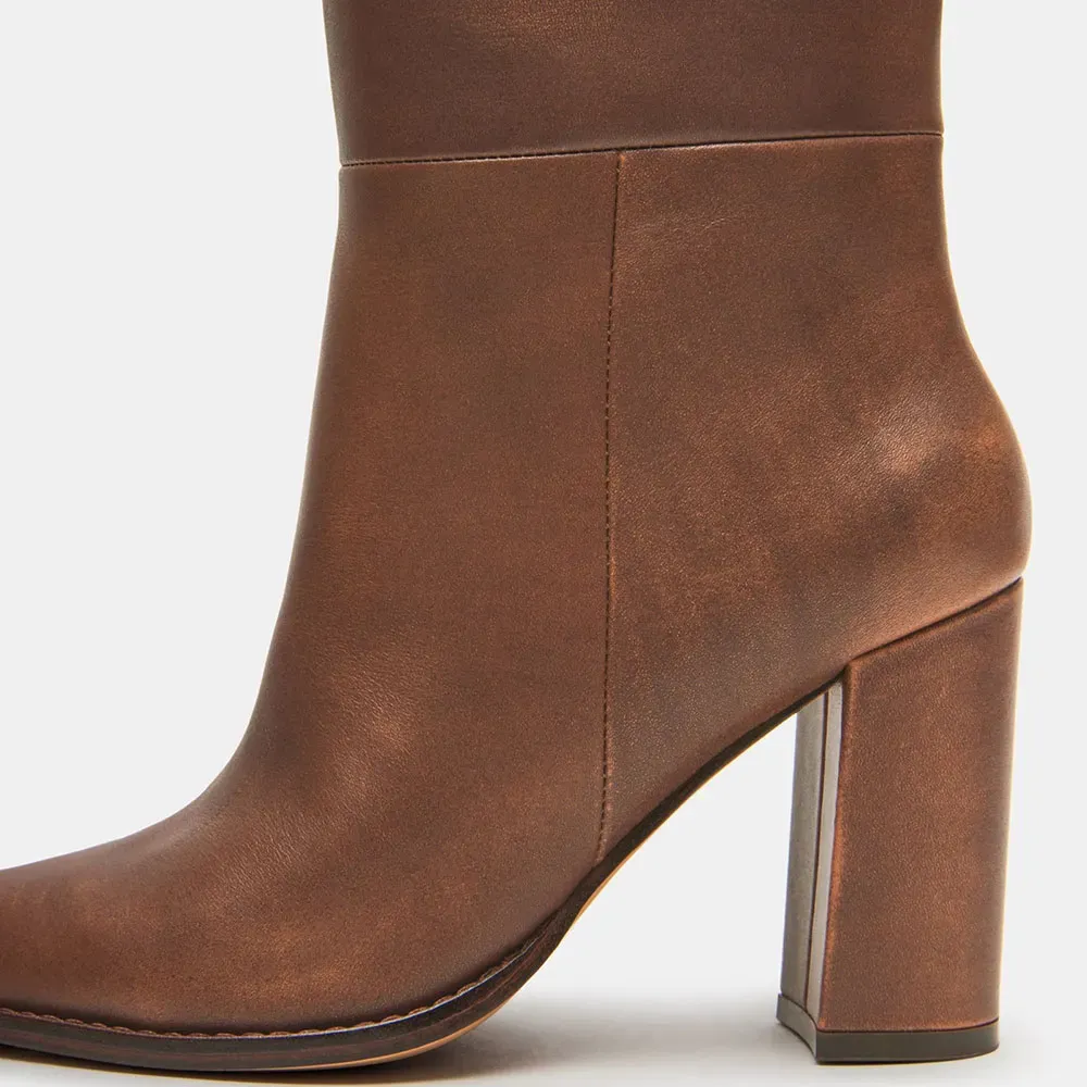 Classic Faux-Leather Pointed-Toe Chunky-Heel Platform Knee-High Boots