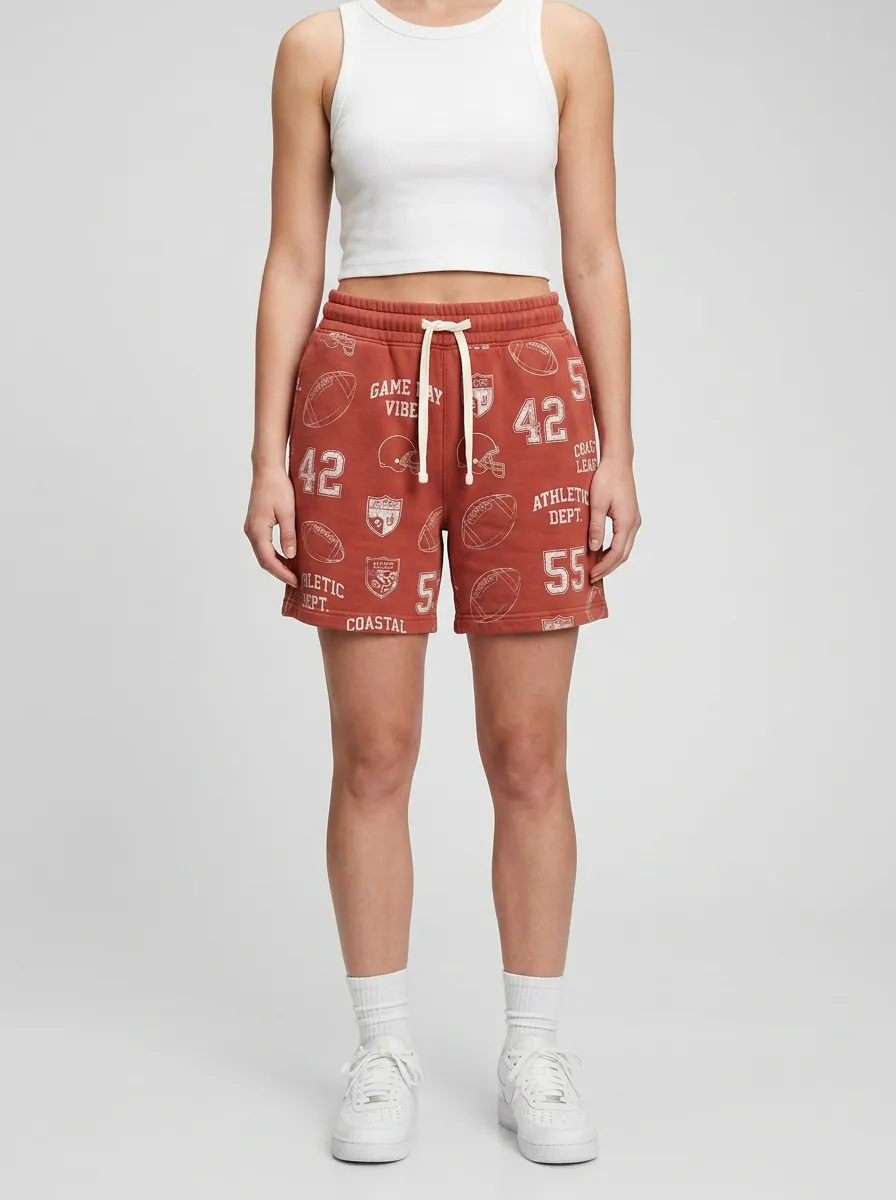 Women's Football Fan Game Day Numbers Printed Shorts