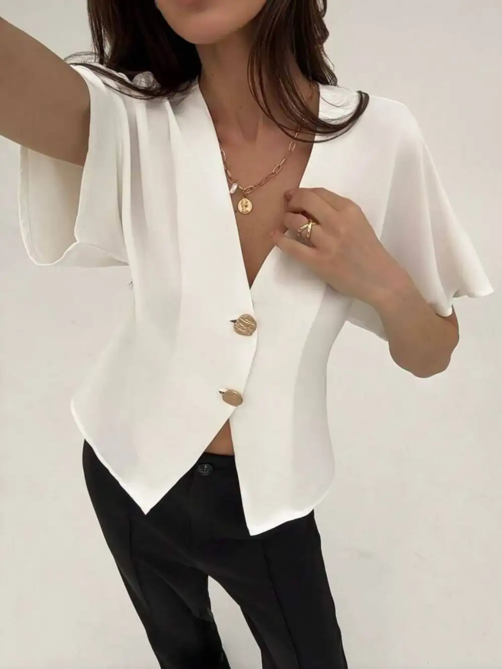 Classic V Neck Button Down Shirt