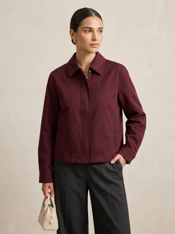 Women's Minimalist Leaf Embroidered Navy Jacket