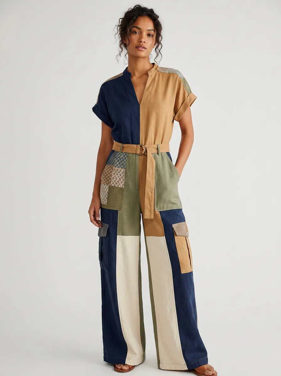 Women's Boho Style Patchwork Pattern Printed Jumpsuit