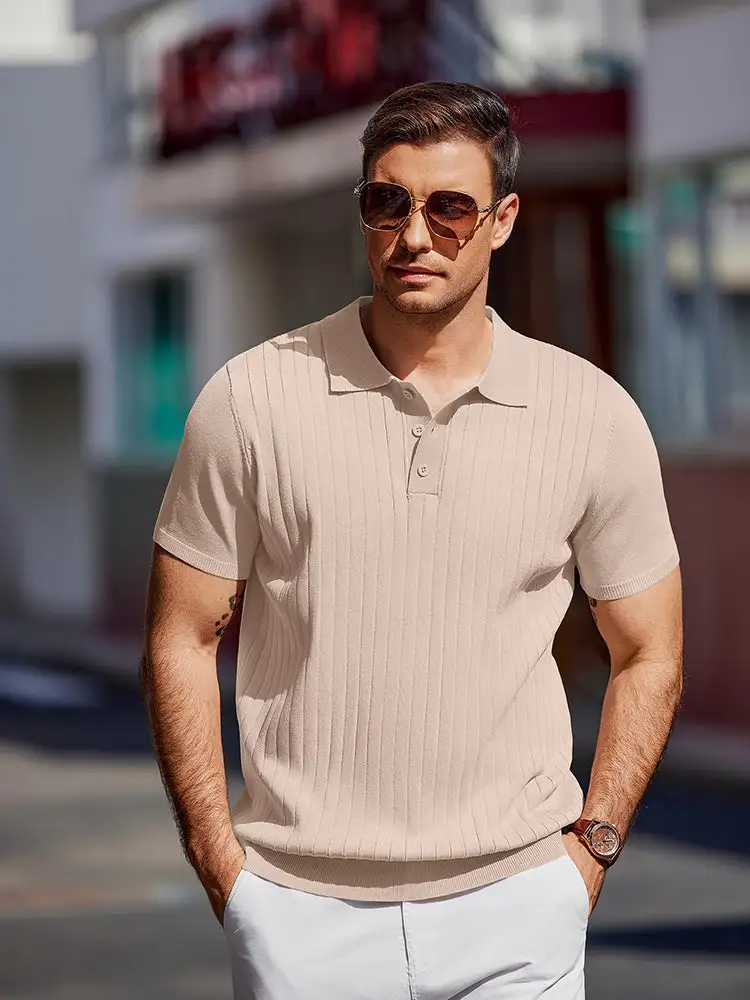 Casual Ribbed Knitted Polo Shirt