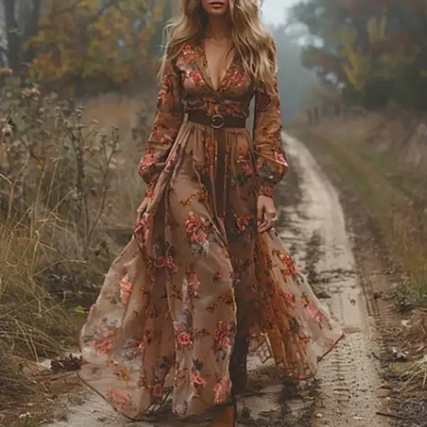  Boho V Neck Maxi Dress
