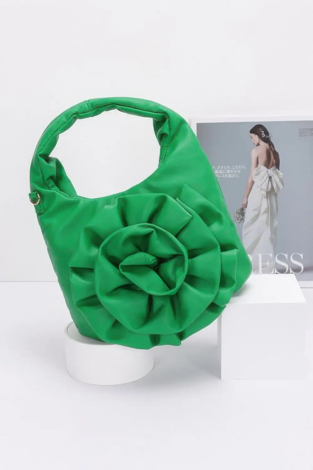 Faux Leather Flower Handle Bag