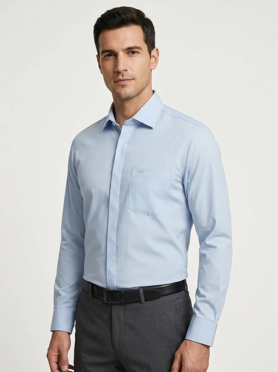 Men's Non-Iron Cotton  Logo Embroidered Long Sleeve Shirt