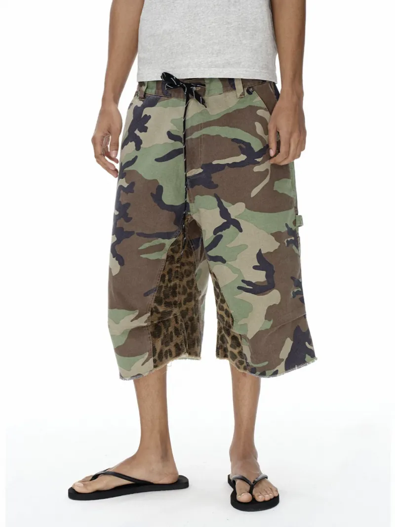 Wide-Leg Camouflage Leopard Jorts