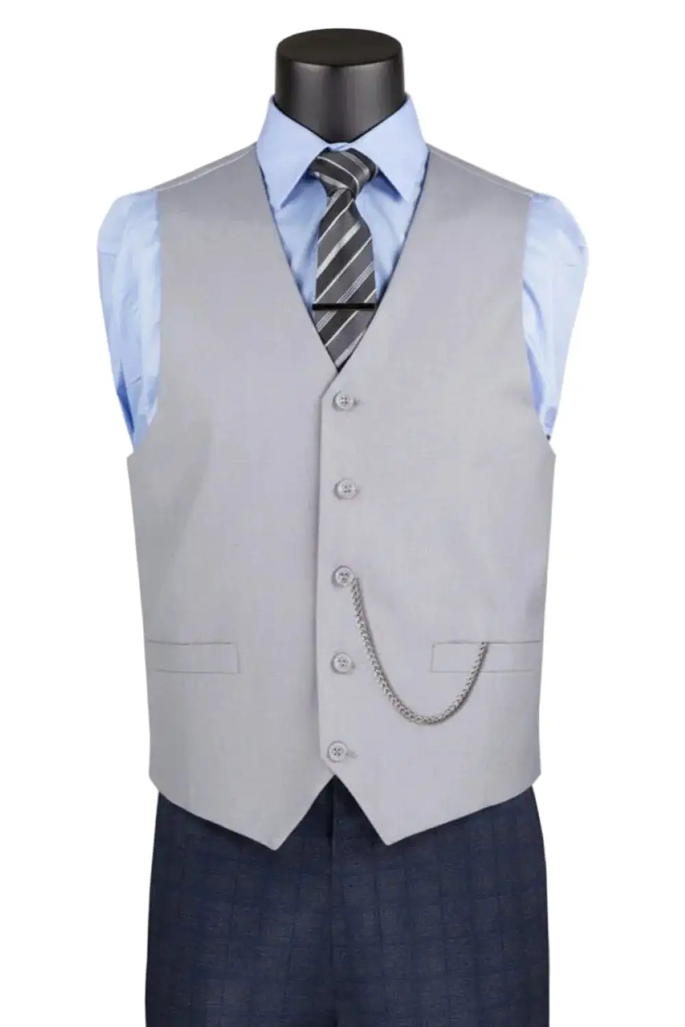 Light Gray Slim Fit Textured Solid Single Breasted Five Button Dress Vest