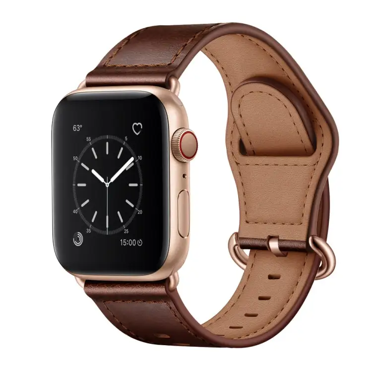 Genuine Leather Watch Band for Watch Ultra 49 mm & Ultra 2 49 mm / Series 9 & 8 & 7 45 mm / SE 3 & SE 2 & 6 & SE & 5 & 4 44 mm / 3 & 2 & 1 42 mm - Dark Brown Oil Texture