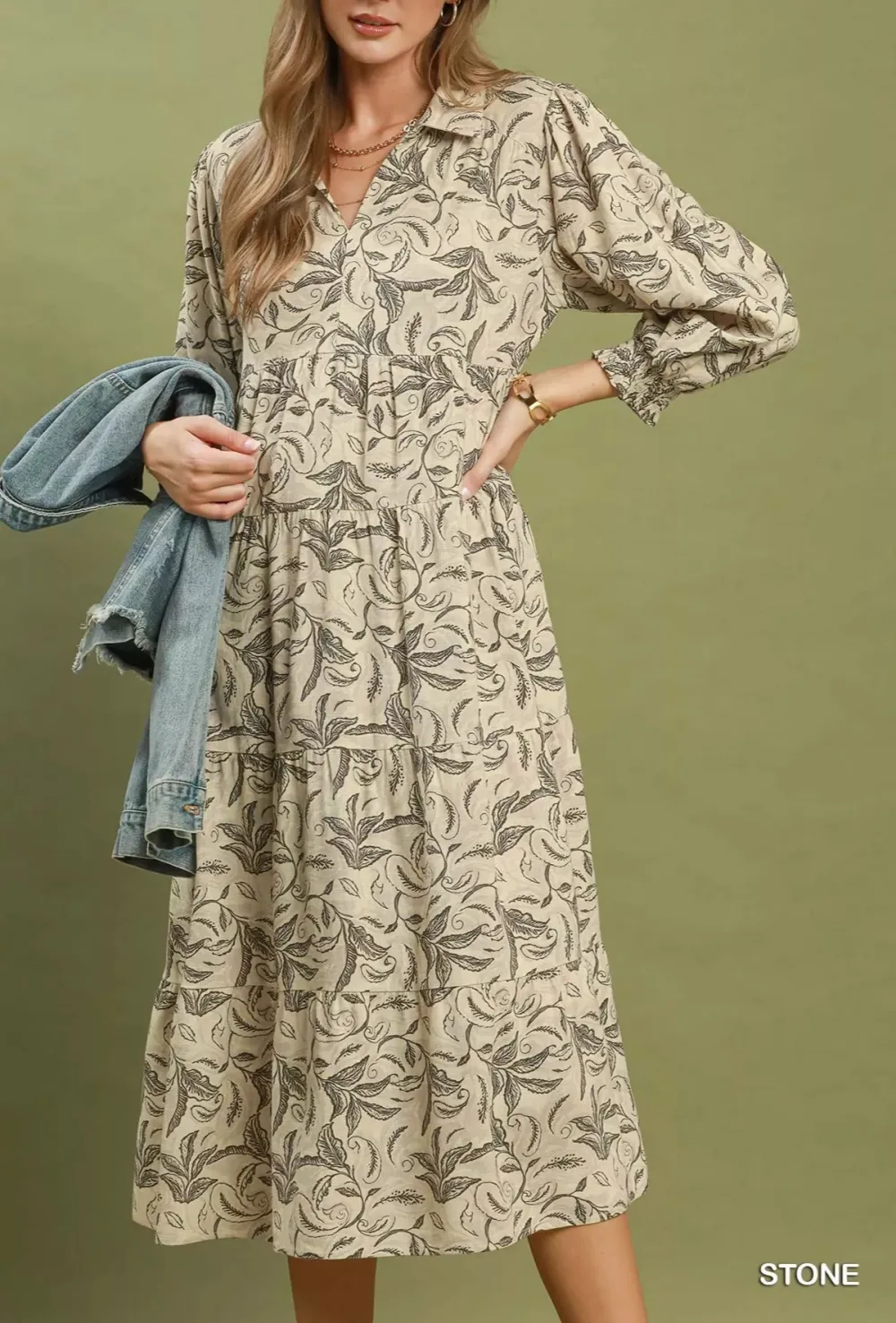 Botanical Print Tiered Midi Dress
