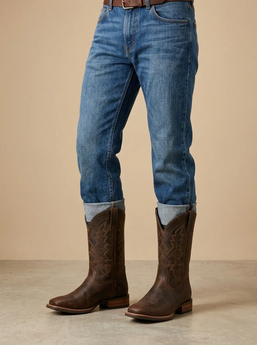 Men's Western Cowboy Embroidered Distressed Boots