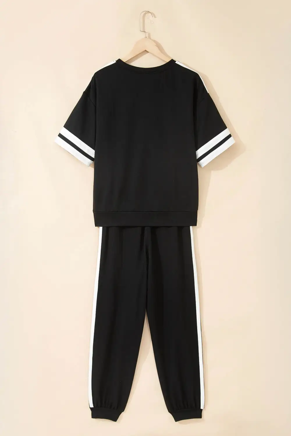 Women's Varsity Striped Detail Loose Tee Jogger Pants Two Piece Outfit