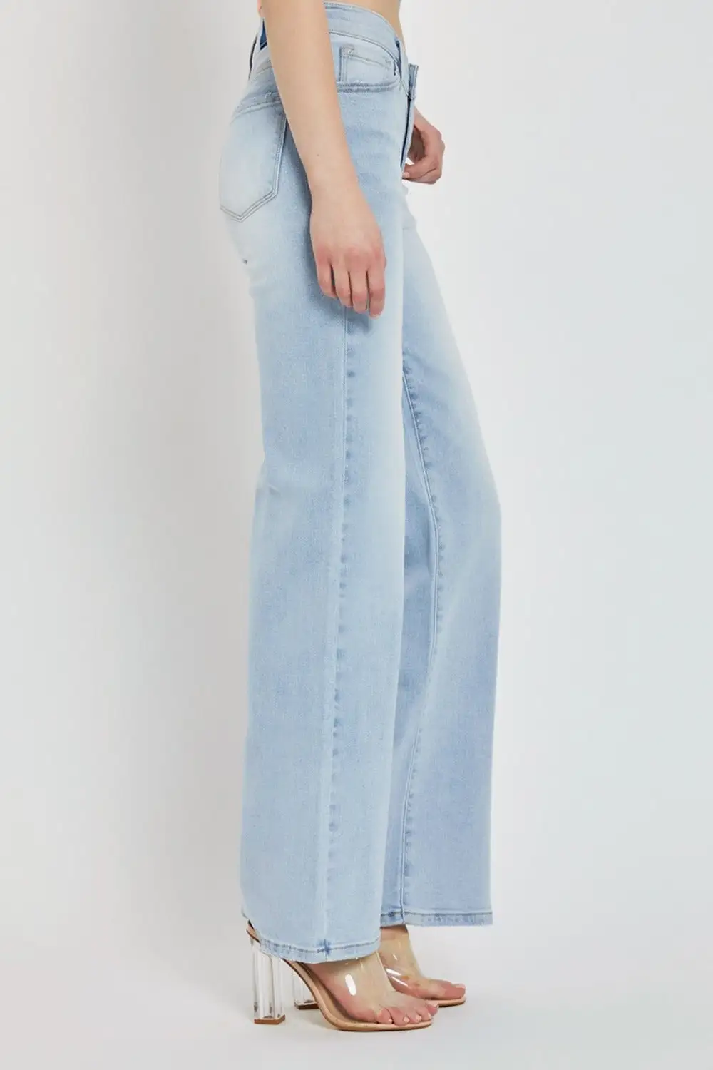 Wide Leg Dipped Front Waist Denim Jeans