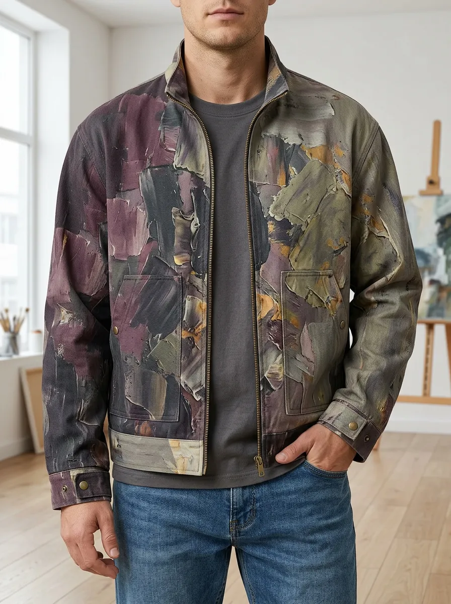 Men's Abstract Oil Painting Texture Rugged Adventure Jacket