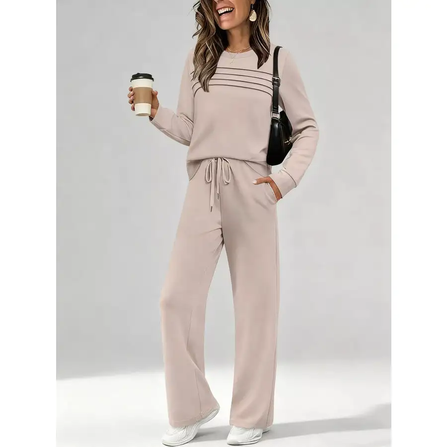Full Size Casual Long Sleeve Top and Pants Set Plus Size
