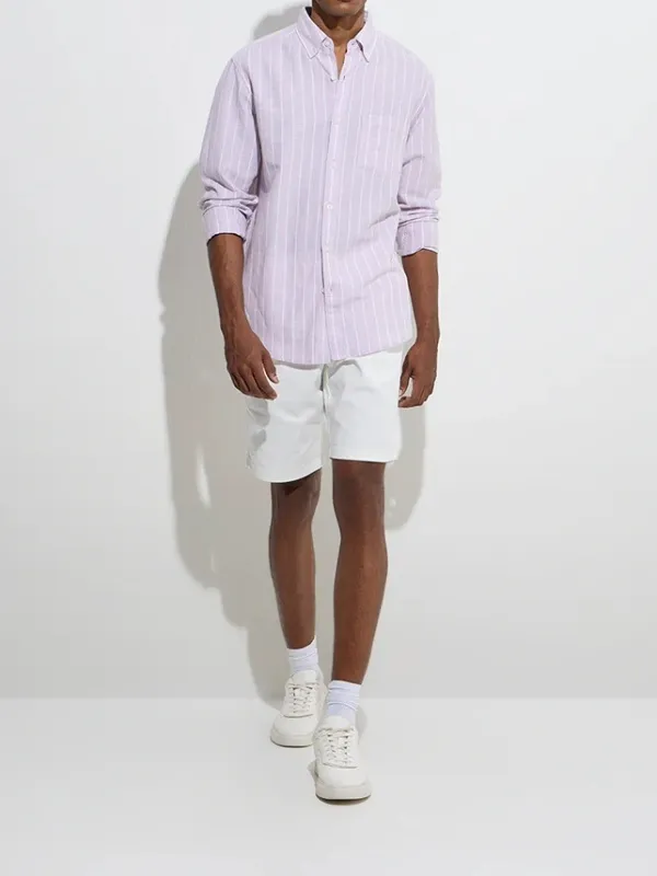White Relaxed-Fit Mid-Rise Cotton-Blend Shorts
