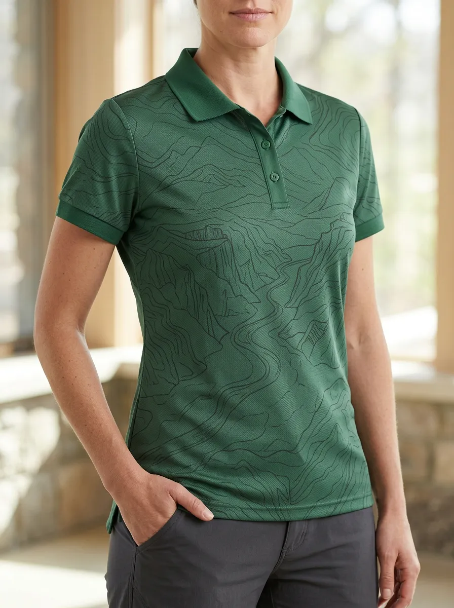 Women's Artful Hiking Lover Mountain Topographic Polo Shirt