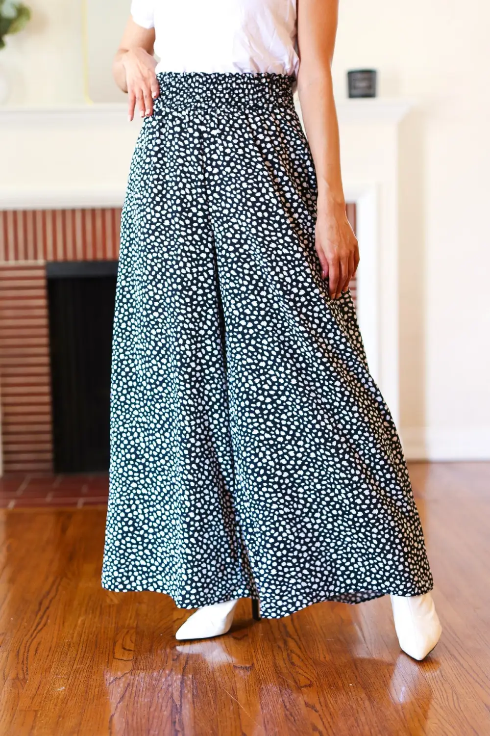 Animal Print Smocked Waist Palazzo Pants