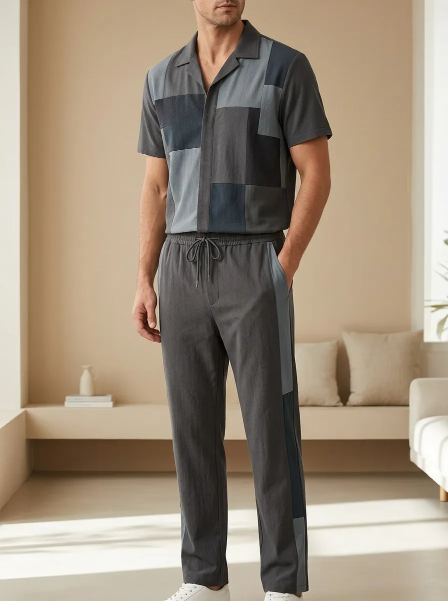 Men's Casual Colorblock Patchwork Printed Lounge Set
