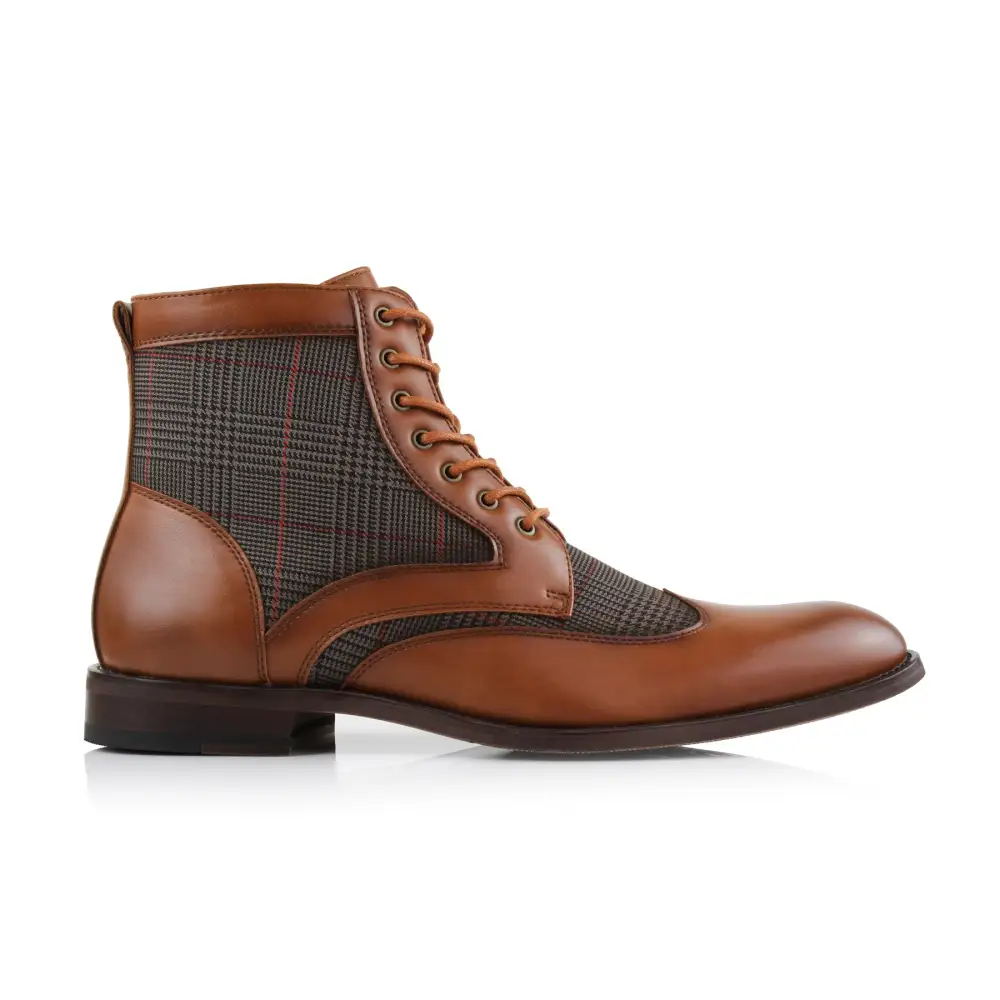 Faux-Leather Wingtip Lace-Up Brogue Boots