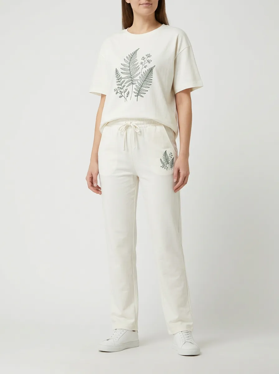 Women's Side-Pocket Crewneck T-Shirt and Straight-Leg Pants Set