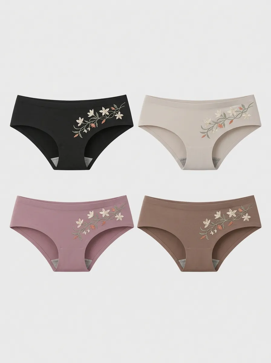 Women's Floral Lover Botanical Embroidered Printed Panties 4-Pack