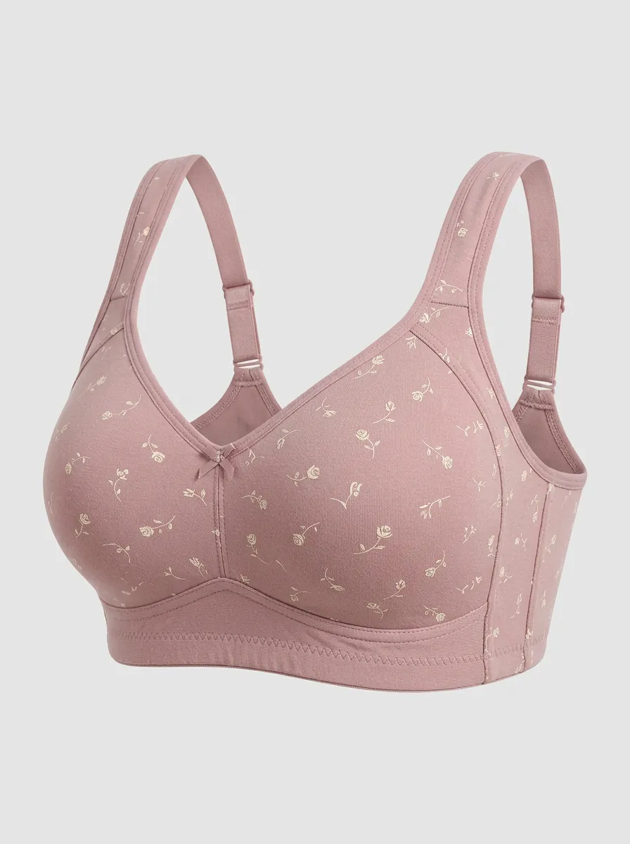 Women's Plus Size Dusty Rose Rose Floral V-Neck Wireless Bra