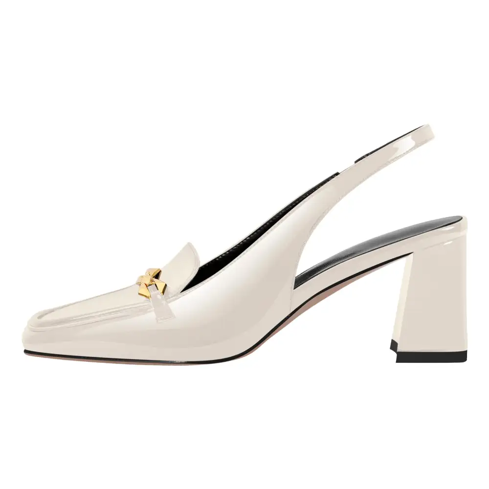 Patent Finish Square Toe Chunky Heel Slingback Pumps