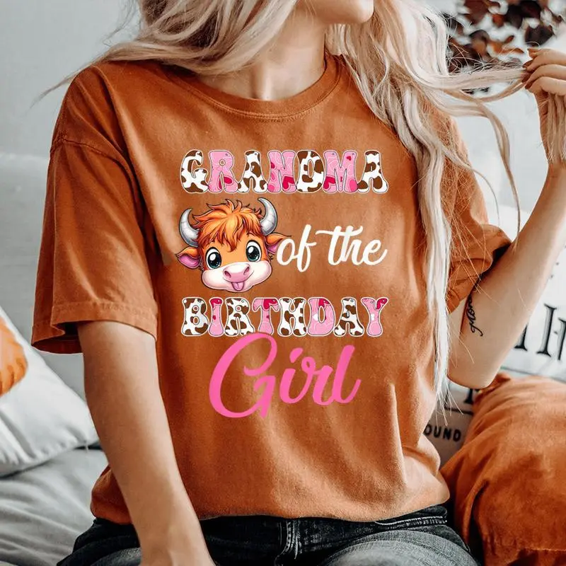 Grandma Of The Birthday Girl Highland Cow Farm 1St Birthday Women's Oversized Comfort T-Shirt