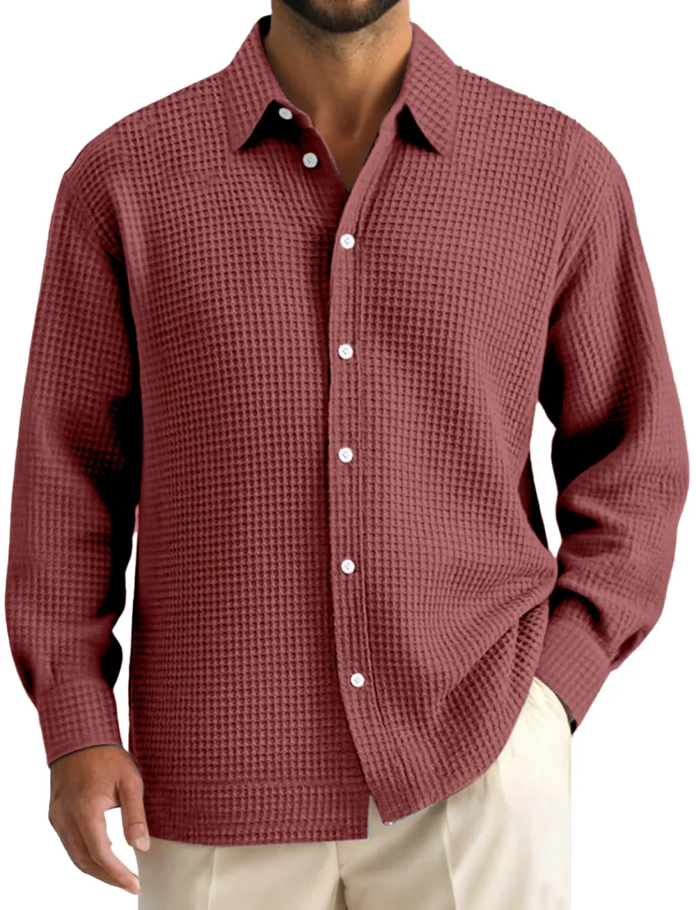Everyday Textured Knit Open Collar Shirt