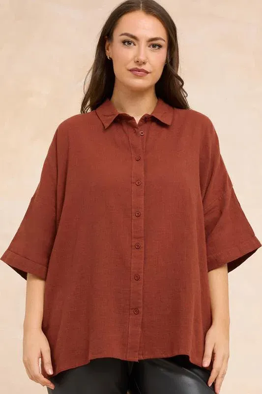 Rust Orange Short Sleeve Cotton Shirt