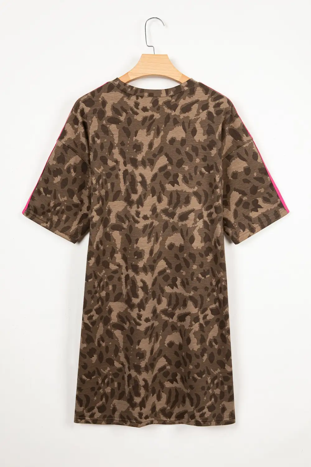 Women's Striped Leopard Print Loose Fit Pocket Mini Dress