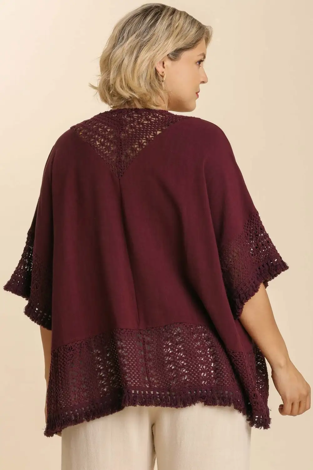 Classic Open Front Crochet Lace Detail Dropped Shoulder Cardigan