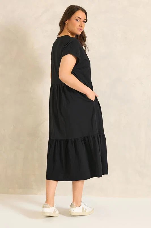 Black Premium Cotton Tiered Dress detail 2