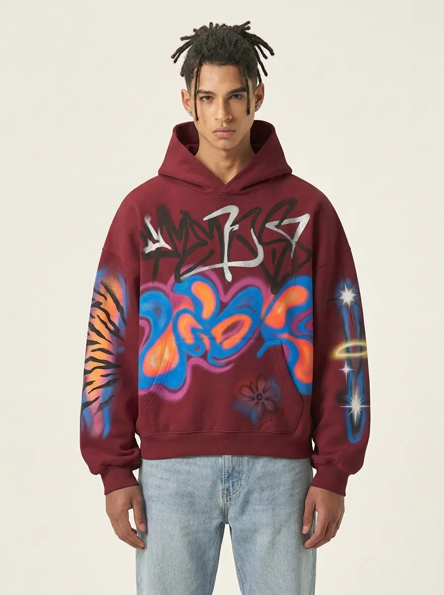 Unisex Canvas Graffiti Tiger Floral Graphic Hoodie