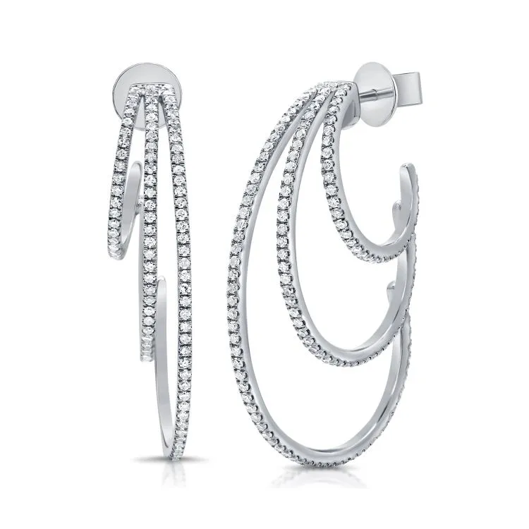 Refined Fine Detail Gem Detail Hoop Earrings